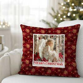Cojín Decorativo Hushed Vintage Angel Art Red and Gold Gift Pillow