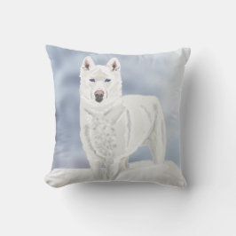 Cojín Decorativo Husky blanco contra fondo nevado
