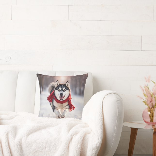 Cojín Decorativo Husky con bufanda roja (Sofá)