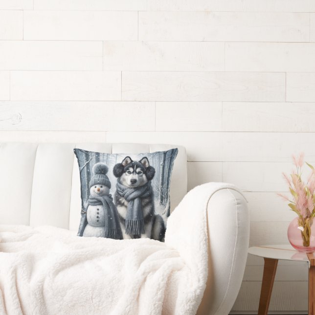Cojín Decorativo Husky Siberiano Con Snowman (Sofá)