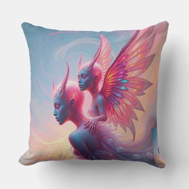 Cojín Decorativo Hüterinnen des Himmels – Elara & Vireya (Anverso)