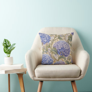 Cojín Decorativo Hydrangea Azul Decoración Art Nouveau 