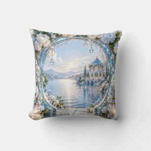 Cojín Decorativo Hydrangea Azul Jardín Lago Puerta de Luna de Vidri