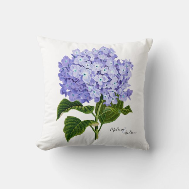 Cojín Decorativo Hydrangea de lavanda botánica floral personalizada (Anverso)