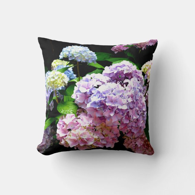 Cojín Decorativo Hydrangea garden, rosa, azul, violeta floral (Anverso)
