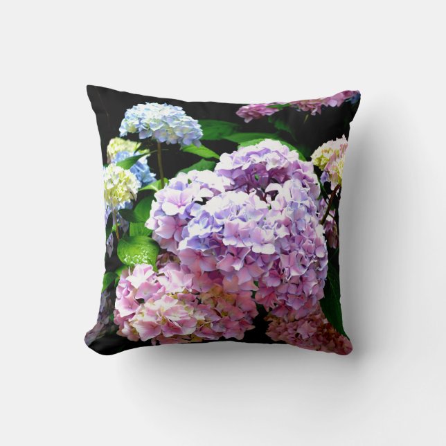 Cojín Decorativo Hydrangea garden, rosa, azul, violeta floral (Anverso)
