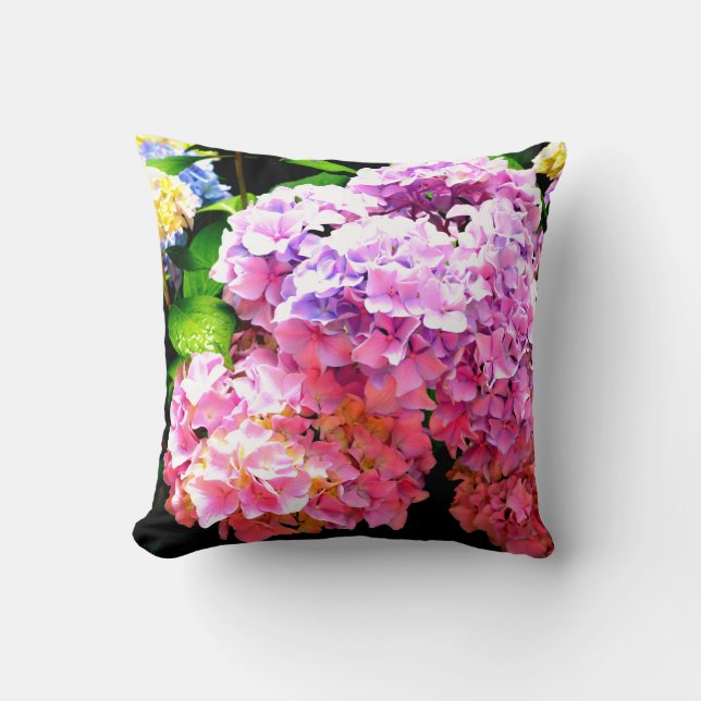 Cojín Decorativo Hydrangea garden, rosa, azul, violeta floral (Anverso)