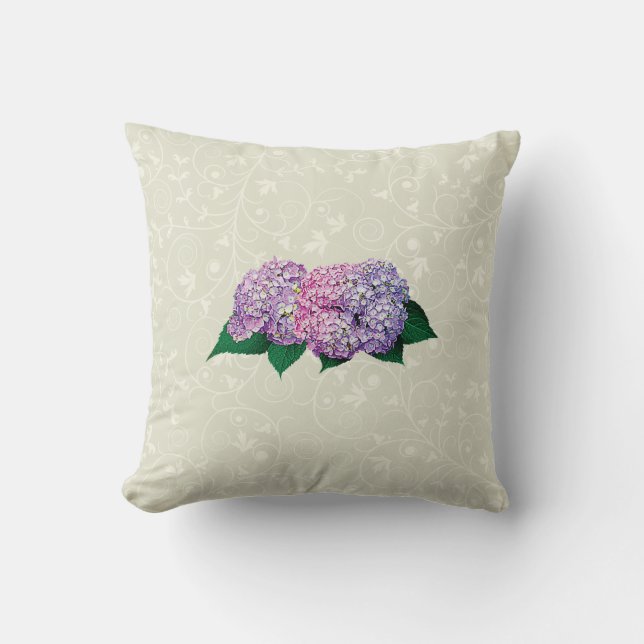Cojín Decorativo Hydrangea Rosa y Lavanda (Anverso)
