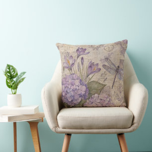 Cojín Decorativo Hydrangeas Desgastadas Moradas Chic