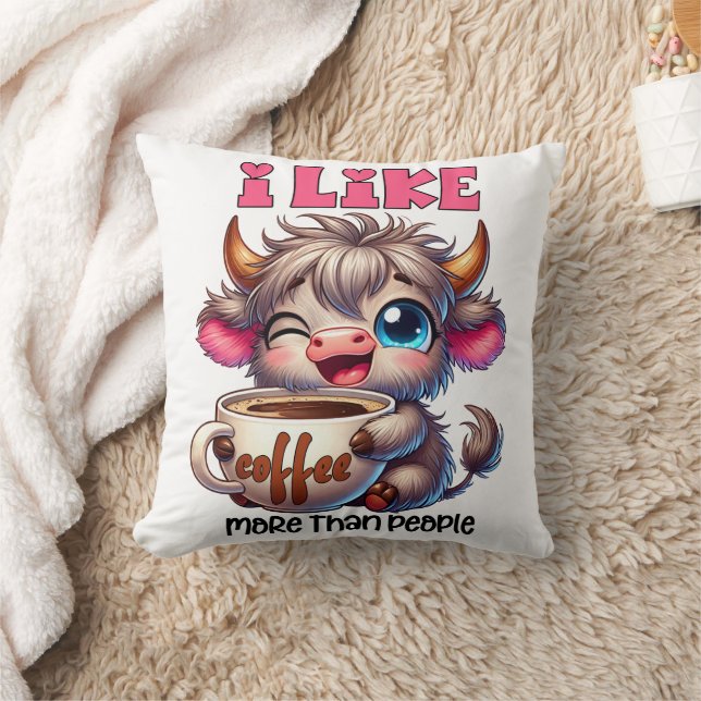 Cojín Decorativo I Like Coffee More Than People  (Manta)