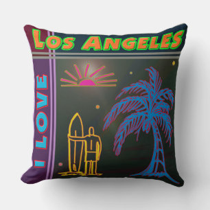 Cojín Decorativo "I LOVE Los Angeles" Sol, Palm Tree&Surfer Pillow