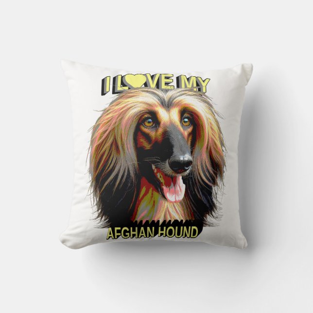 Cojín Decorativo I Love My Afghan Hound – Elegant Dog Lover Design (Anverso)