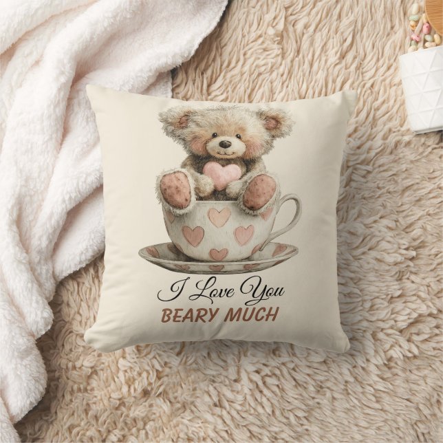 Cojín Decorativo I Love You Beary Much In Cup Postcard (Manta)