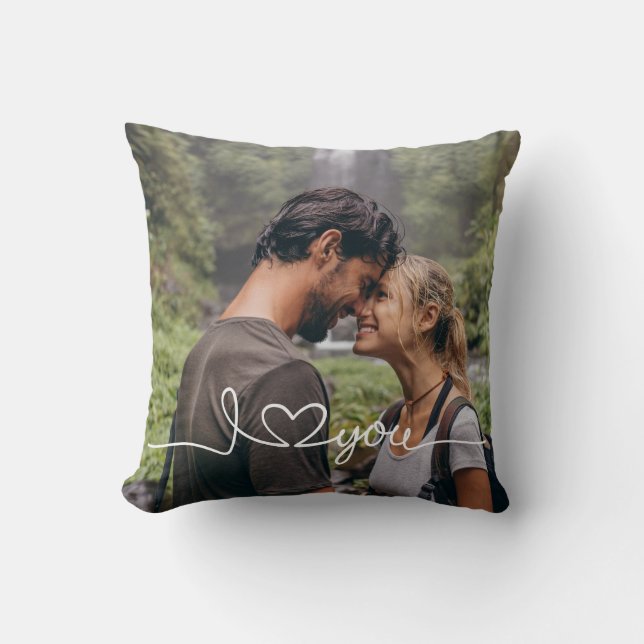 Cojín Decorativo I Love You in White Script with Heart Custom (Anverso)