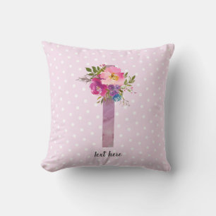 Cojín Decorativo i, Monograma floral inicial, flor acuarela