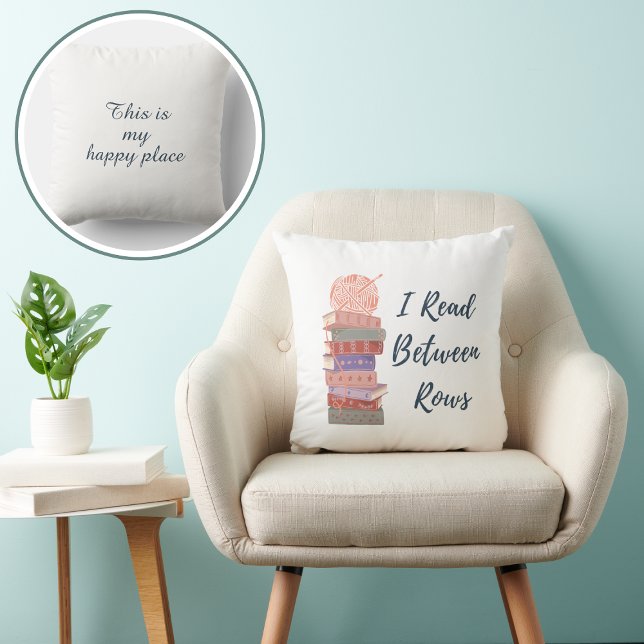 Cojín Decorativo I Read Between Rows Crochet Knitting Book Lover (Subido por el creador)