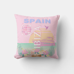 Cojín Decorativo Ibiza, España, Viajes, Arte Preppy, Rosa