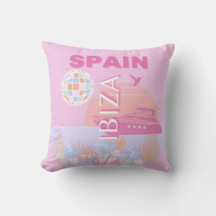 Cojín Decorativo Ibiza, España, Viajes, Arte Preppy, Rosa
