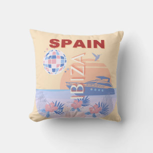 Cojín Decorativo Ibiza, España, Viajes, Arte Retro, Pastel