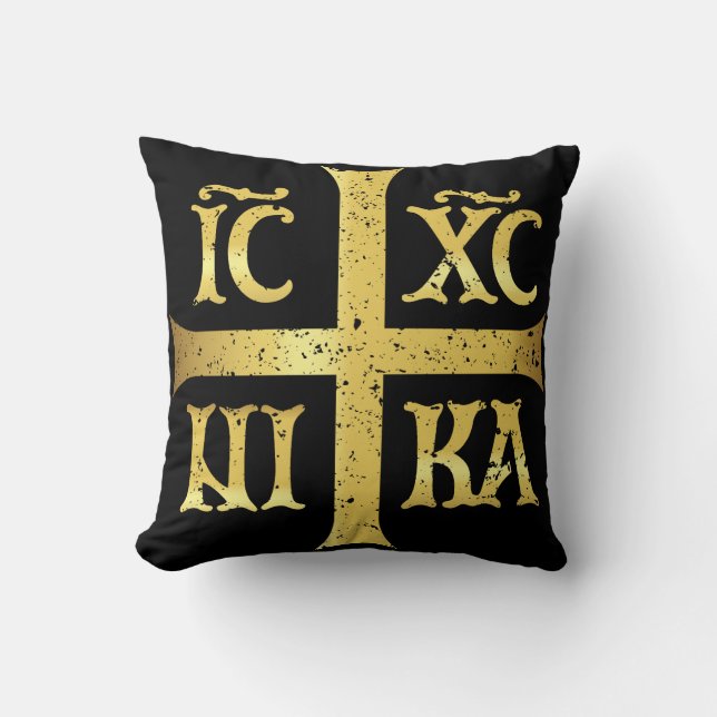 COJÍN DECORATIVO IC XC NIKA JESUS CHRIST CONQUISTA (Anverso)