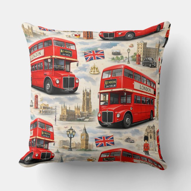 Cojín Decorativo Iconic red double-decker bus and city landmarks he (Anverso)