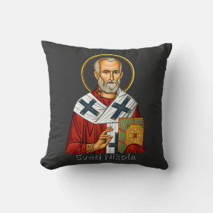 Cojín Decorativo icono ortodoxo serbio de carta de San Nicolás