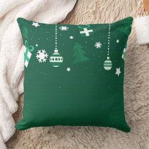 Cojín Decorativo Iconos Clásicos de Navidad – Almohadón Verde de Fi
