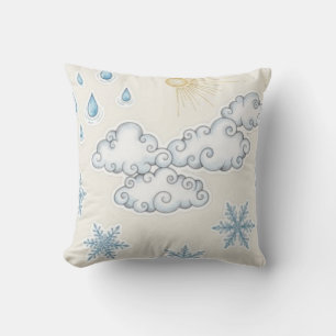 Cojín Decorativo Iconos climáticos caprichosos: sol, nubes, lluvia 