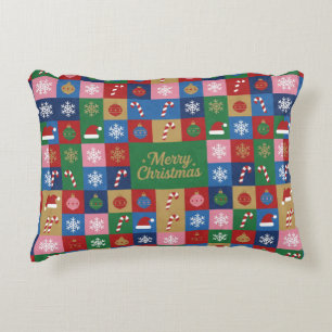 Cojín Decorativo 🎄 Iconos de Navidad Cuates en Grid Festivo