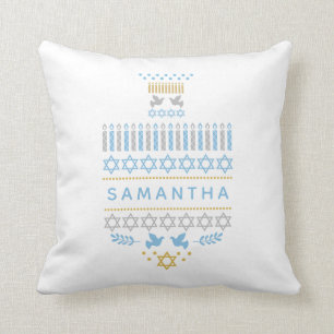 Cojín Decorativo Iconos Festivos de Dreidel Hanukkah Fiesta Blanco 