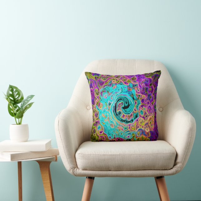 Cojín Decorativo Icy Aqua Blue Groovy Abstract Retro Liquid Swirl (Silla)