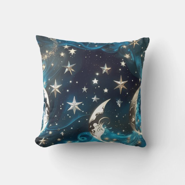 Cojín Decorativo Icy Blue Celestial Moon Phases Pillow (Anverso)