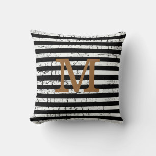 Cojín Decorativo idea de decoración de rayas negras monogramadas