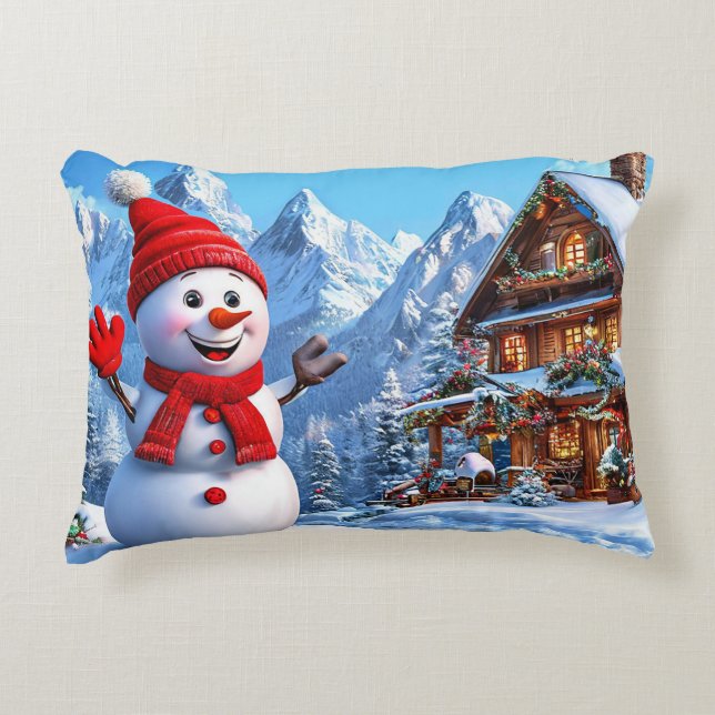 Cojín Decorativo Idea de regalo decorativo de muñeco de nieve de Na (Anverso)