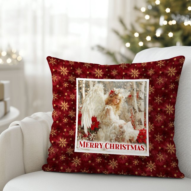 Cojín Decorativo Idyllic Angel Red Poinsettia Christmas Pillow Gift (Idyllic Angel Red Poinsettia Christmas Pillow Gift)