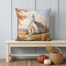Iglesia de campo de otoño Paisaje en acuarela