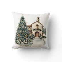 Iglesia y árbol de Navidad acogedores