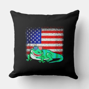 Cojín Decorativo Iguana con bandera de América