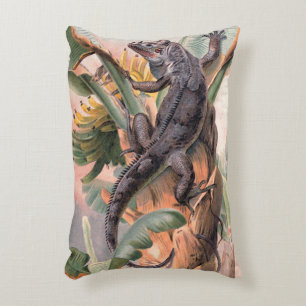 Cojín Decorativo Iguana Negra Tropical, Animal Reptil Salvaje Vinta
