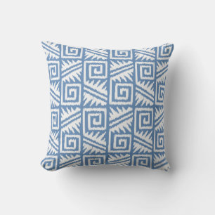 Cojín Decorativo Ikat Azteca Tribal - Azul Cielo y Blanco