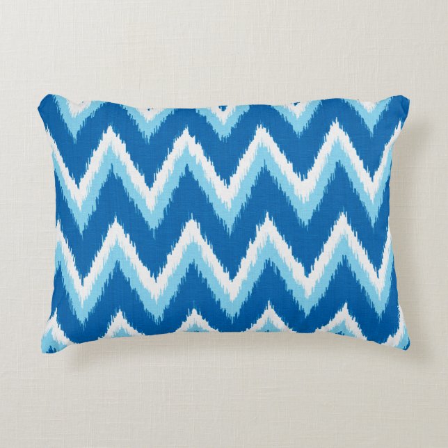 Cojín Decorativo Ikat Chevron Stripes - Cobalto, azul cielo y blanc (Anverso)