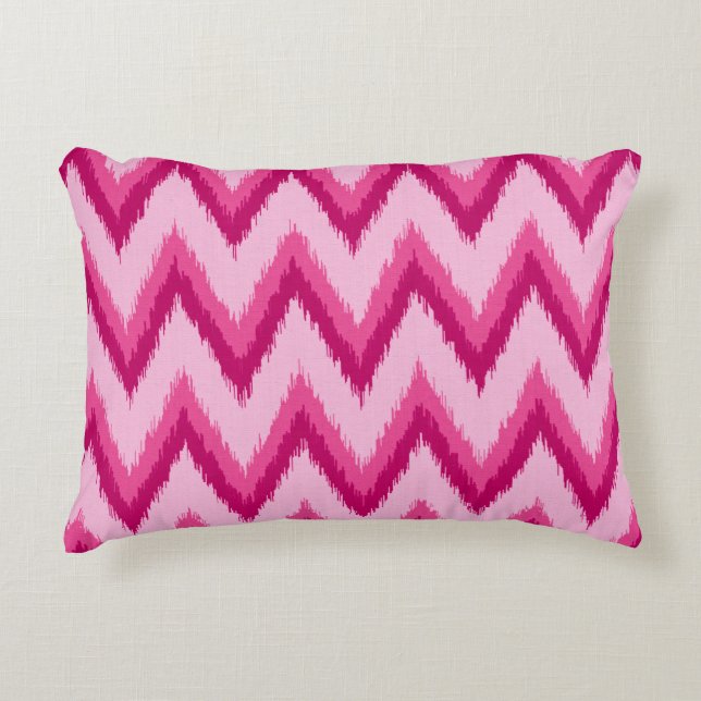 Cojín Decorativo Ikat Chevron Stripes - Fuchsia y rosa pálido (Anverso)