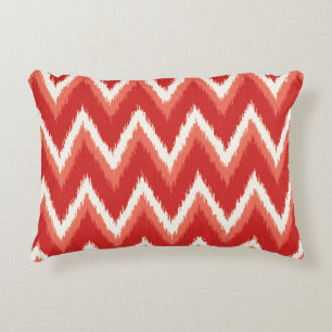 Cojín Decorativo Ikat Chevron Stripes - Naranja oxidado y blanco