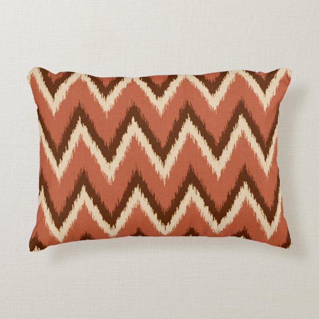 Cojín Decorativo Ikat Chevron Stripes - Rust, Brown y Beige (Anverso)
