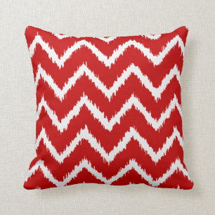 Cojín Decorativo Ikat Chevrons - rojo y blanco profundo