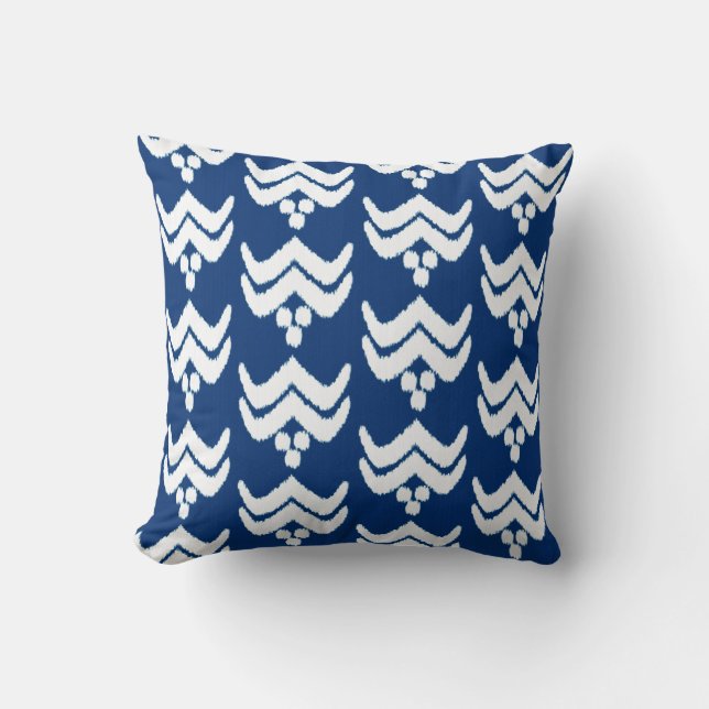 Cojín Decorativo Ikat con estilo floral - azul índigo y blanco (Anverso)