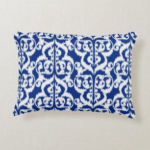Cojín Decorativo Ikat Damask morisco - azul cobalto y blanco