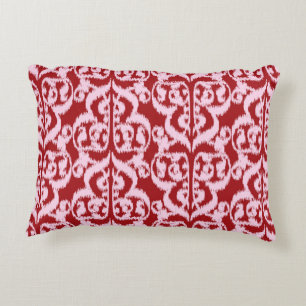 Cojín Decorativo Ikat Damask Morisco - rojo oscuro y rosa