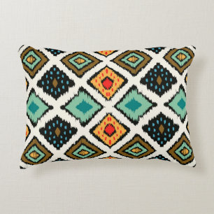 Cojín Decorativo Ikat geométrico, textura tribal folclórica.