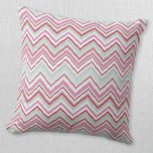 Cojín Decorativo Ikat Moderno Chevron Stripe Resumen Verde Rosa